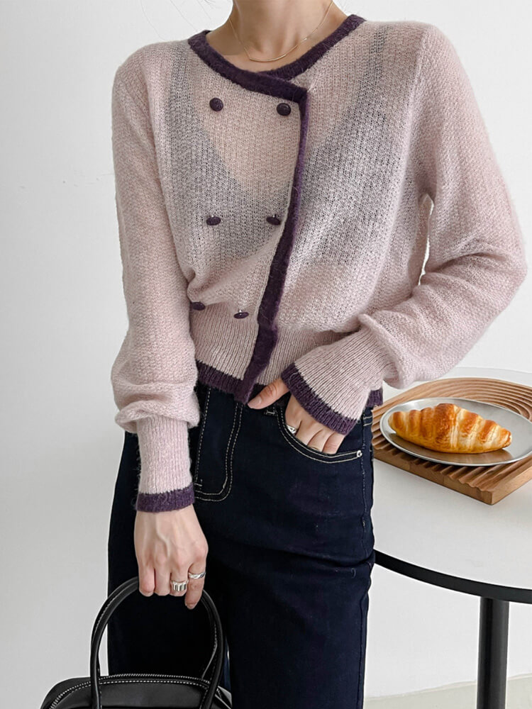 トップス レディース 韓国 ニット シースルー ローゲージ 長袖 冬 バイゴム レトロ シアーニット 秋 アンシンメトおしゃれ 