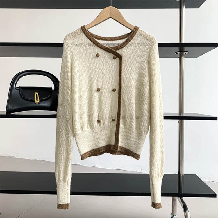 トップス レディース 韓国 ニット シースルー ローゲージ 長袖 冬 バイゴム レトロ シアーニット 秋 アンシンメトおしゃれ 