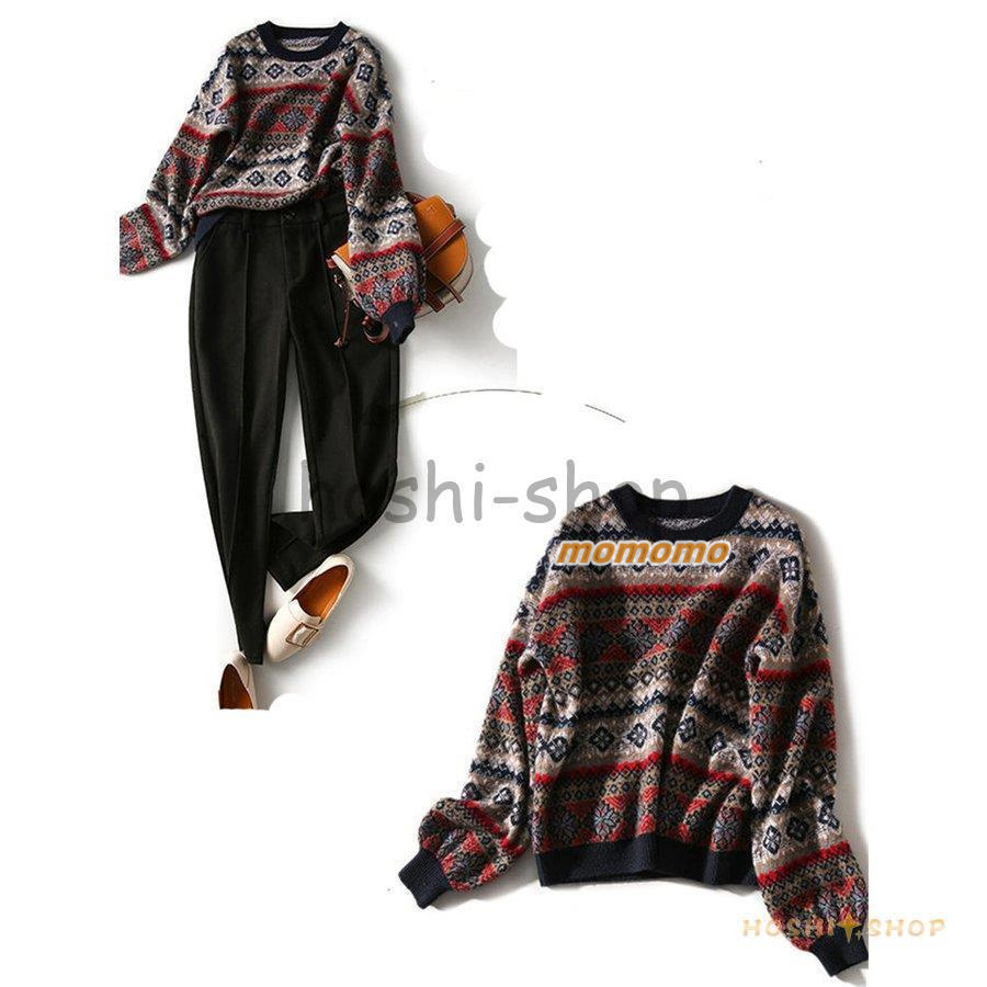 ニットセーター レディース 秋冬 40代 長袖 トップス 着痩せ 暖かい 花柄 おしゃれ 丸襟 大きいサイズ ニットソー ニットウェア セーター カットソー 