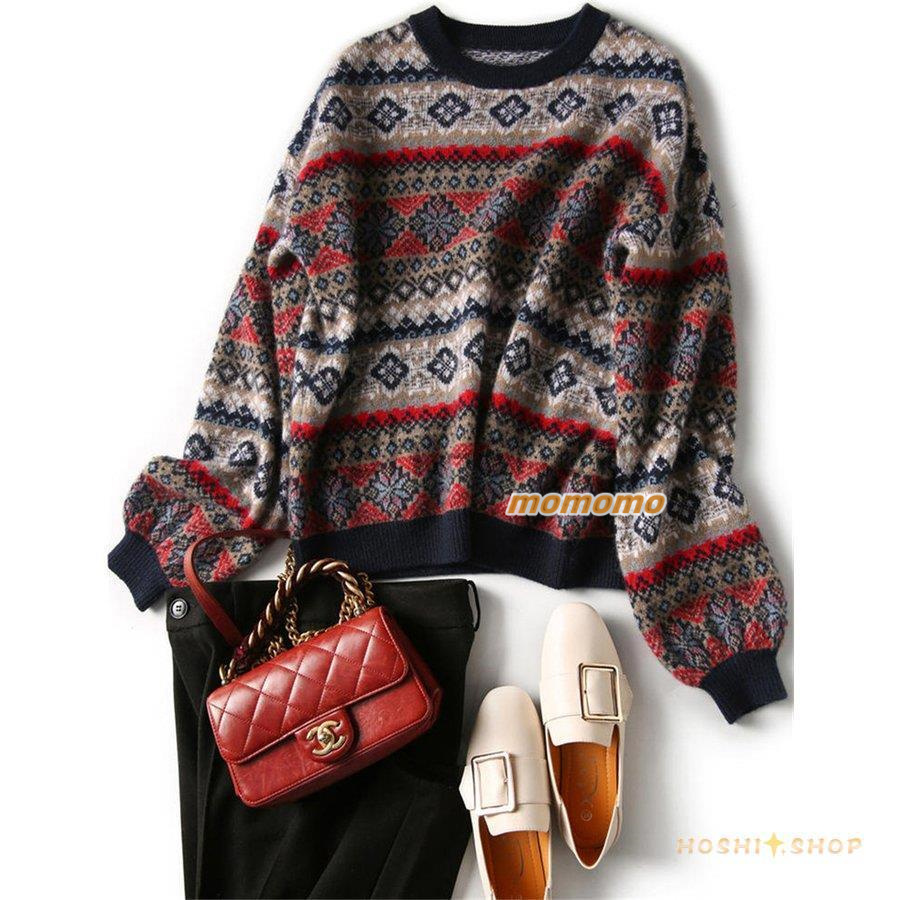 ニットセーター レディース 秋冬 40代 長袖 トップス 着痩せ 暖かい 花柄 おしゃれ 丸襟 大きいサイズ ニットソー ニットウェア セーター カットソー 