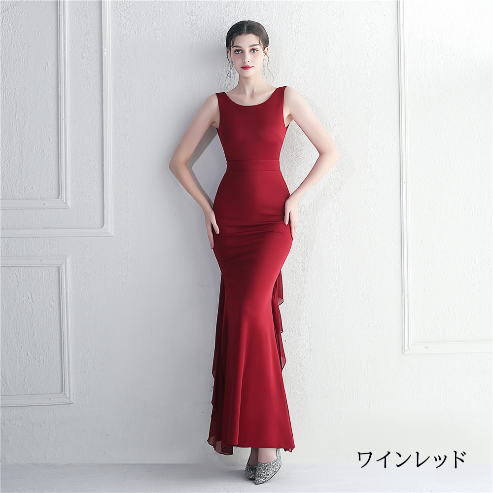 カラードレス マーメイドドレス パーティードレス ノースリーブ シフォン イブニングドレス スレンダードレス ウェディングドレス 発表会 二次会 結婚式 