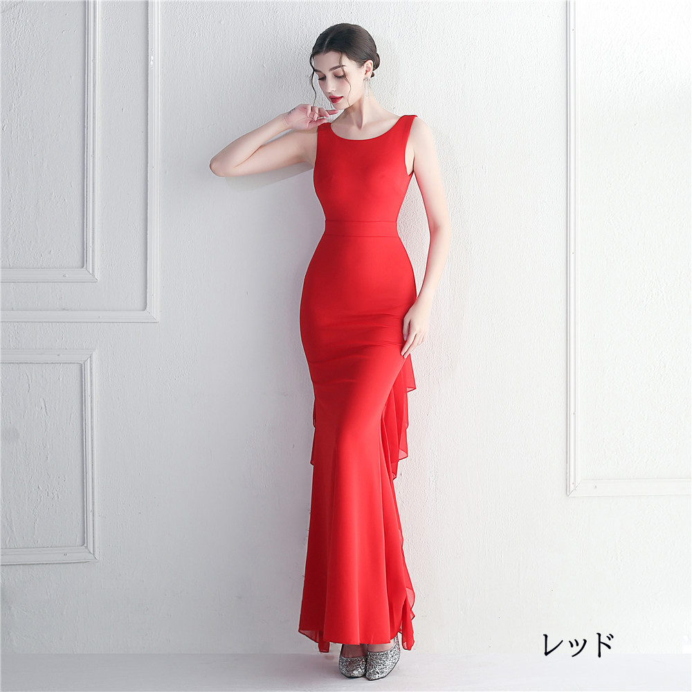 カラードレス マーメイドドレス パーティードレス ノースリーブ シフォン イブニングドレス スレンダードレス ウェディングドレス 発表会 二次会 結婚式 