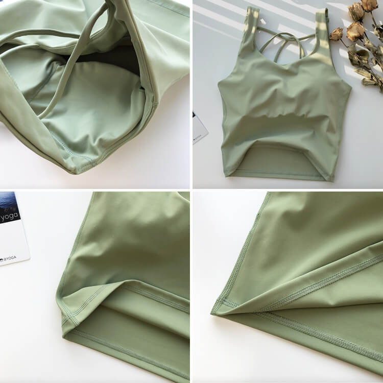 ヨガウェア タンクトップ ホットヨガ スポーツインナー 無地 トップス Uネック 長め 体系カバー スポーツブラ シンプル ノースリーブ 