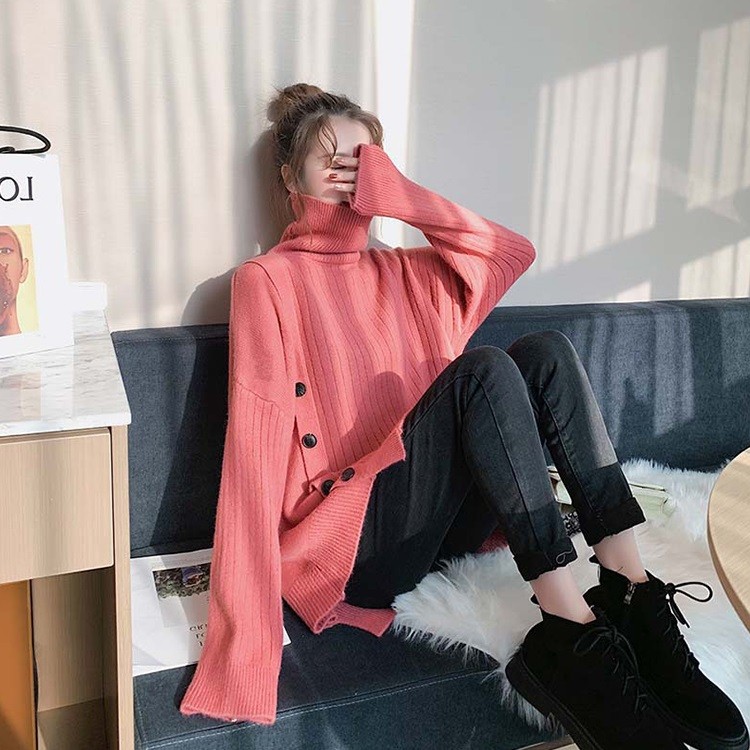 セーター ニット トップス レディース 秋冬 40代 6色 長袖セーター カジュアル ハイネック オシャレ ゆったり ロング丈セーター きれいめ 無地 大きいサイズ 