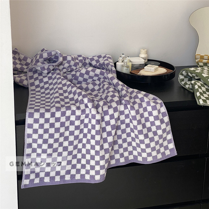 タオル ヴィンテージ チェック柄 チェッカー柄 格子縞 縦縞 コットン 棉 バスタオル 家庭用 大きいサイズ 吸水 