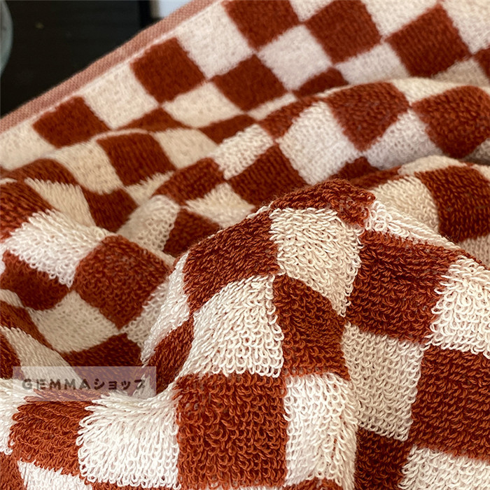 タオル ヴィンテージ チェック柄 チェッカー柄 格子縞 縦縞 コットン 棉 バスタオル 家庭用 大きいサイズ 吸水 