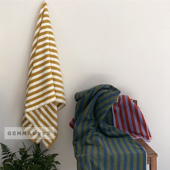 タオル ヴィンテージ チェック柄 チェッカー柄 格子縞 縦縞 コットン 棉 バスタオル 家庭用 大きいサイズ 吸水 