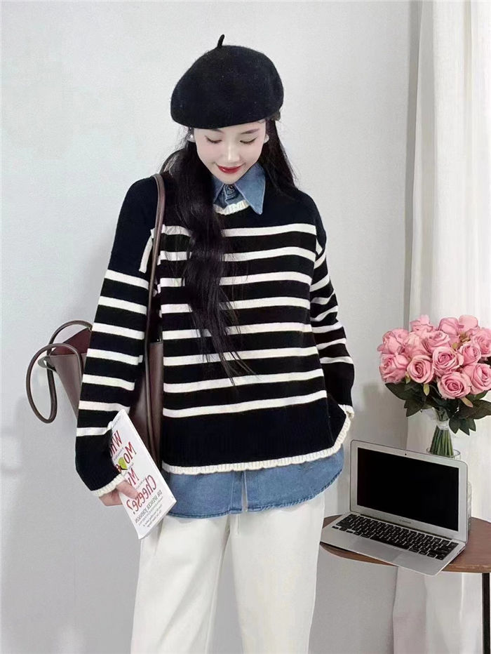 ニットセーター レディース トップス 韓国 トレーナー チュニック デニム レディース 長袖 ショート丈 レイヤード ニット セーター トップス 