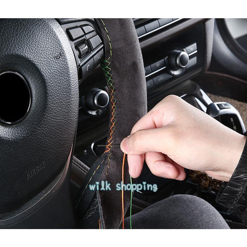 ハンドルカバー ステアリングカバー 手縫い 編み込み アルカンターラ レザー 乗用車 握りやすい おしゃれ 自動車用 軽自動車 簡単装着 撥水 内装用品 