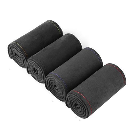 ハンドルカバー ステアリングカバー 手縫い 編み込み アルカンターラ レザー 乗用車 握りやすい おしゃれ 自動車用 軽自動車 簡単装着 撥水 内装用品 