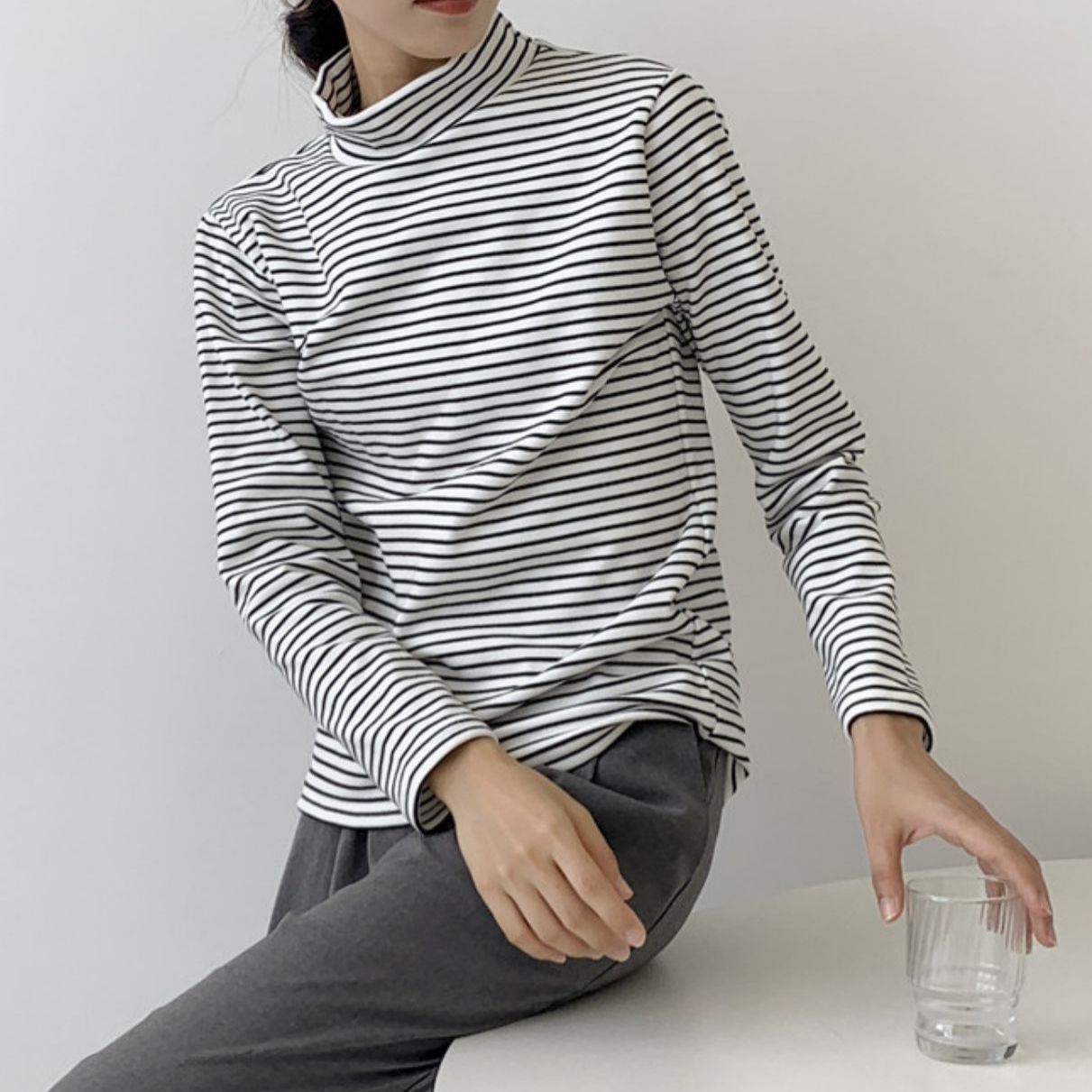 レディース 春 夏 秋 トップス Tシャツ 通勤 ボーダー 長袖 クルーネック フレアスリーブ カットソー ロングスリーブ オフィスカジュアル 