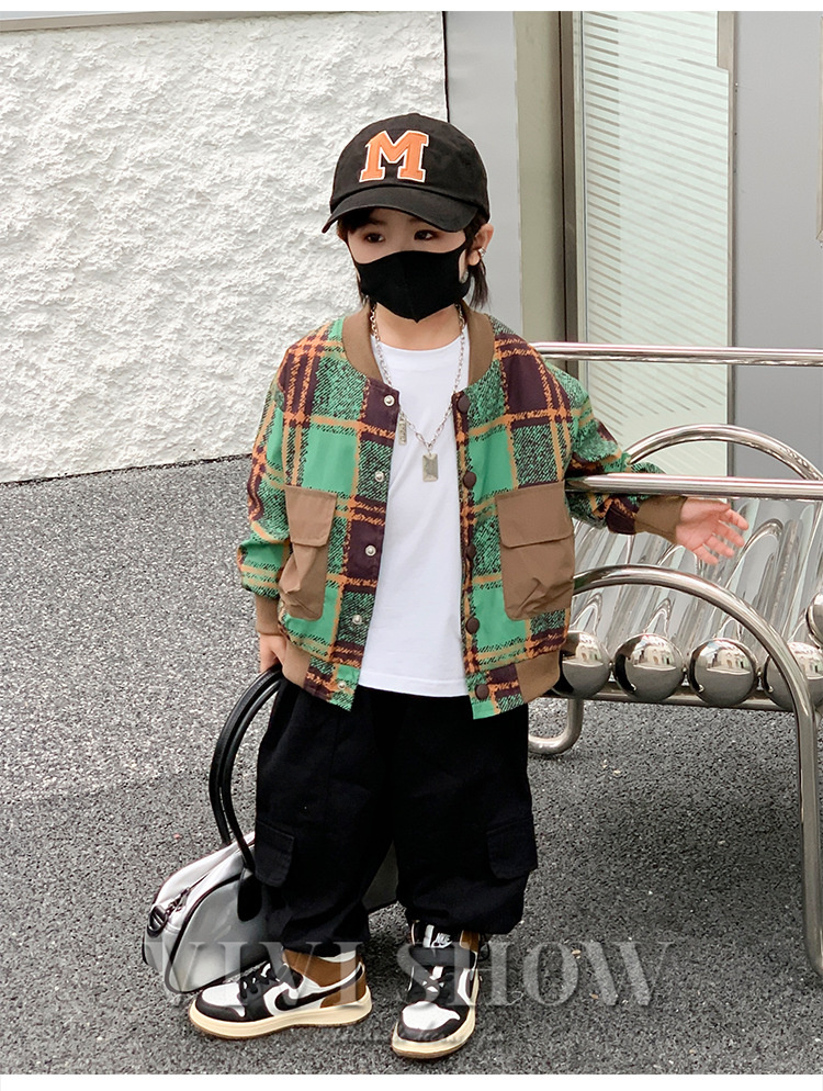 キッズ アウター 長袖 トップス ジャンパー シンプル 動きやすい ポケット ゆったり おしゃれ あわせやすい チェック 着やすい カジュアル 
