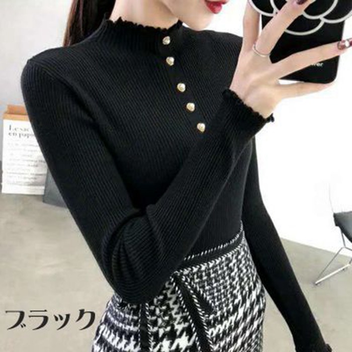 ハイネックニット セーター ニットソー プルーオーバー インナー 長袖 おしゃれ フィット ベーシック レディース 無地 トップス シンプル 