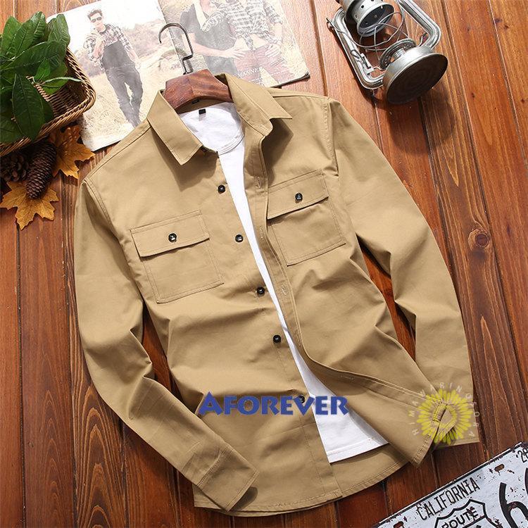 長袖シャツ メンズ ミリタリーシャツ 無地 シャツ ワークシャツ 秋服 50代 秋 春服 ファッション 長袖 トップス カジュアルシャツ 大きいサイズ 40代 