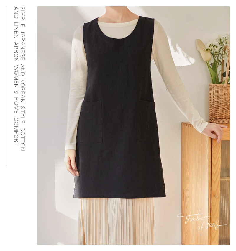 2WAYエプロン ラウンドネックエプロン 亜麻 ドレスエプロン レディースワークエプロン ロングエプロン ゆったりエプロン ワンピースエプロン 前掛け 