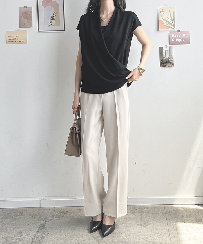 トップス レディース フレンチスリーブ Vネック カシュクール ニット きれいめ カシュクールフレンチスリーブトップス ファッション 韓国 上品 オフィス 