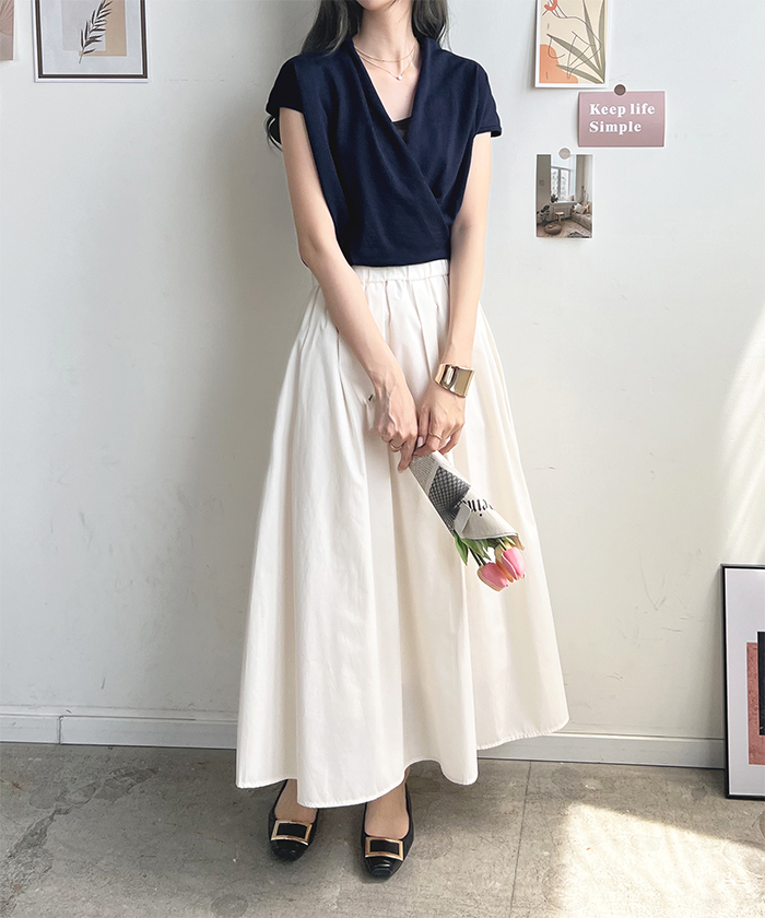 トップス レディース フレンチスリーブ Vネック カシュクール ニット きれいめ カシュクールフレンチスリーブトップス ファッション 韓国 上品 オフィス 