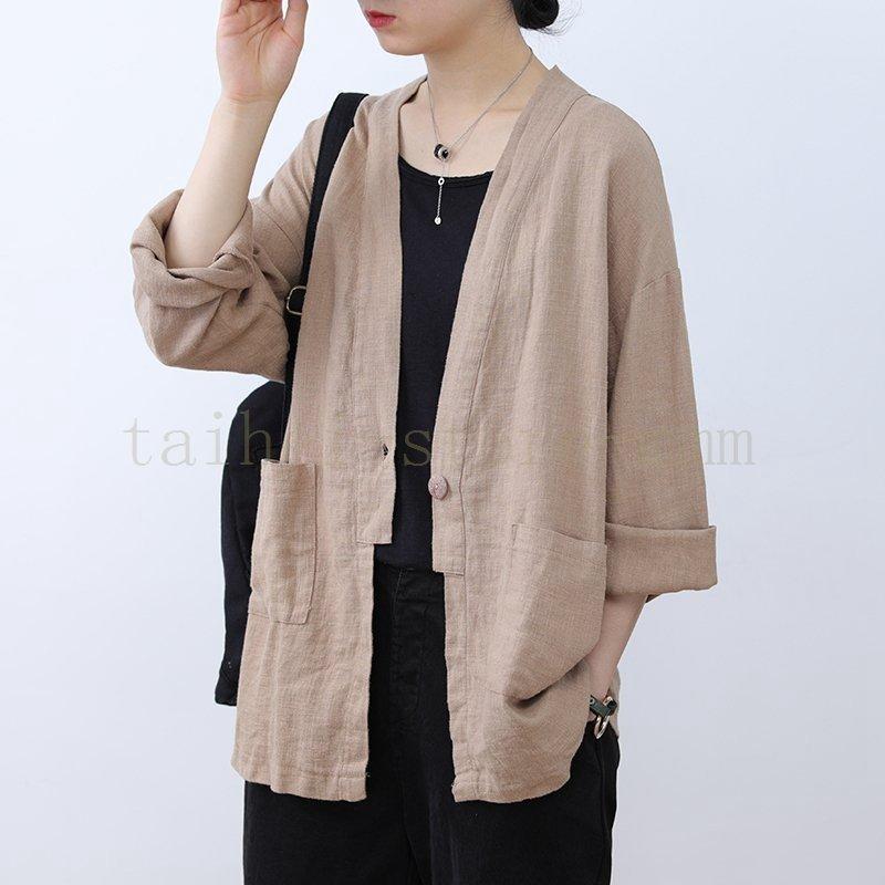 カーディガン レディース ジャケット ノーカラージャケット 綿麻 サマージャケット 40代 春夏 20代 無地 30代 カジュアル アウター 50代 薄手 