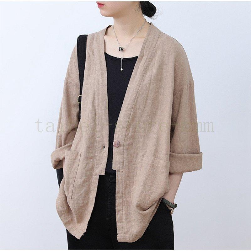 カーディガン レディース ジャケット ノーカラージャケット 綿麻 サマージャケット 40代 春夏 20代 無地 30代 カジュアル アウター 50代 薄手 