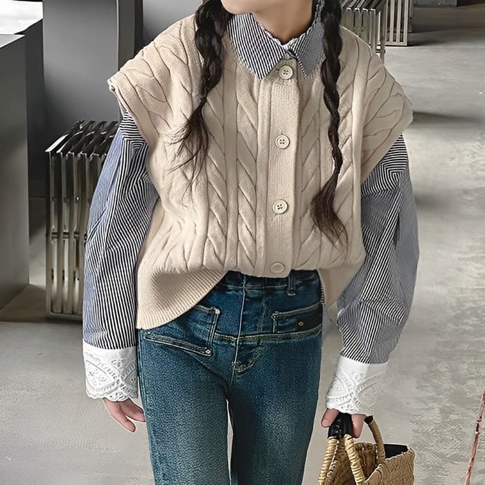 小学生 キッズ 女の子 ニットベスト カジュアルシャツ 2点セット ガーダンス可愛い 春秋 長袖 カジュアル 通学 韓国 トップス おしゃれ 