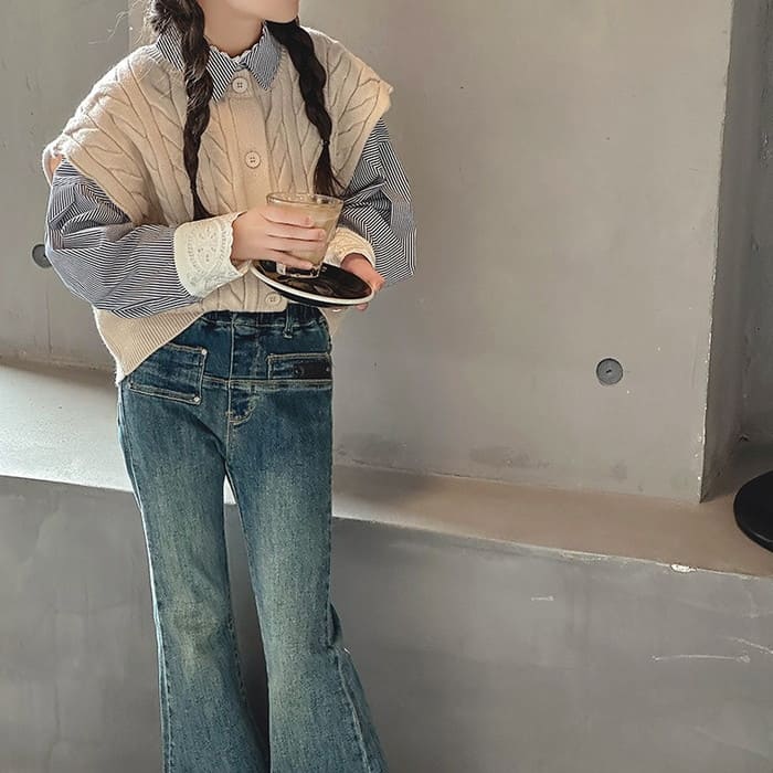 小学生 キッズ 女の子 ニットベスト カジュアルシャツ 2点セット ガーダンス可愛い 春秋 長袖 カジュアル 通学 韓国 トップス おしゃれ 