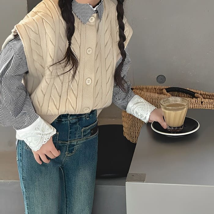 小学生 キッズ 女の子 ニットベスト カジュアルシャツ 2点セット ガーダンス可愛い 春秋 長袖 カジュアル 通学 韓国 トップス おしゃれ 