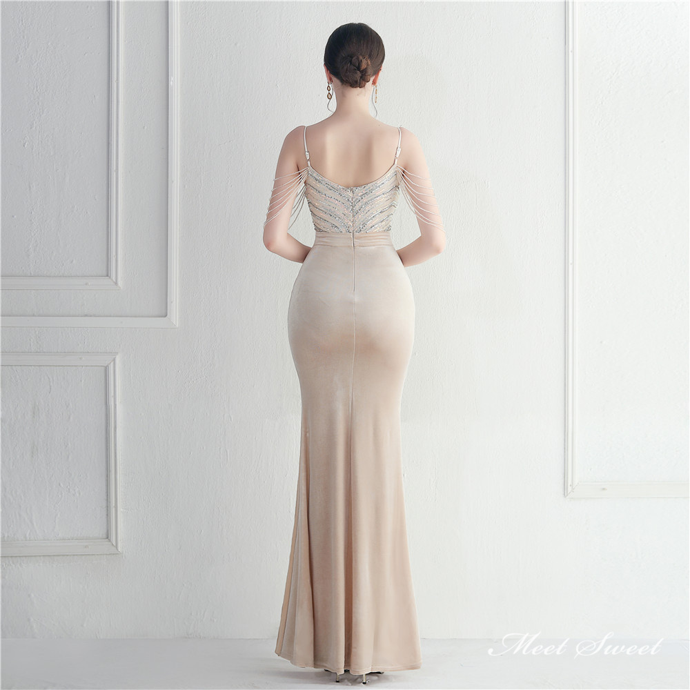 カラードレス マーメイドドレス パーティードレス カラオケ キャミソール ビーズ 結婚式 イブニングドレス スリット 二次会 ウェディングドレス 