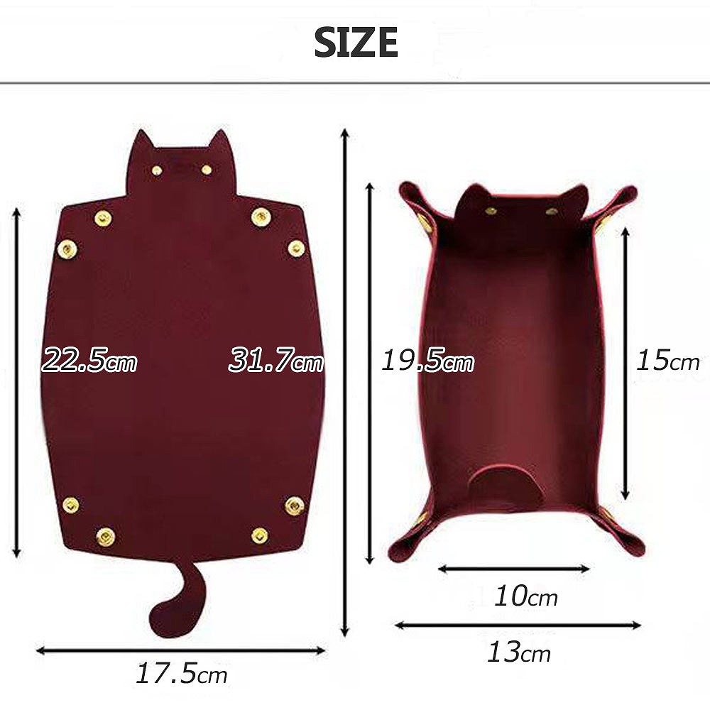 ねこ トレイ レザートレイ 猫 PU レザー 双面革 メイクトレイ 財布 ジュエコイン 収納トレイ 猫好き携帯電話 コイン 鍵 時計 キー 整理 折りたたみ CAT 