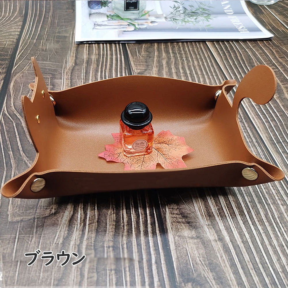 ねこ トレイ レザートレイ 猫 PU レザー 双面革 メイクトレイ 財布 ジュエコイン 収納トレイ 猫好き携帯電話 コイン 鍵 時計 キー 整理 折りたたみ CAT 