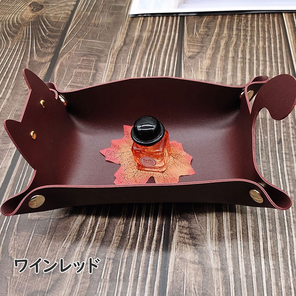 ねこ トレイ レザートレイ 猫 PU レザー 双面革 メイクトレイ 財布 ジュエコイン 収納トレイ 猫好き携帯電話 コイン 鍵 時計 キー 整理 折りたたみ CAT 