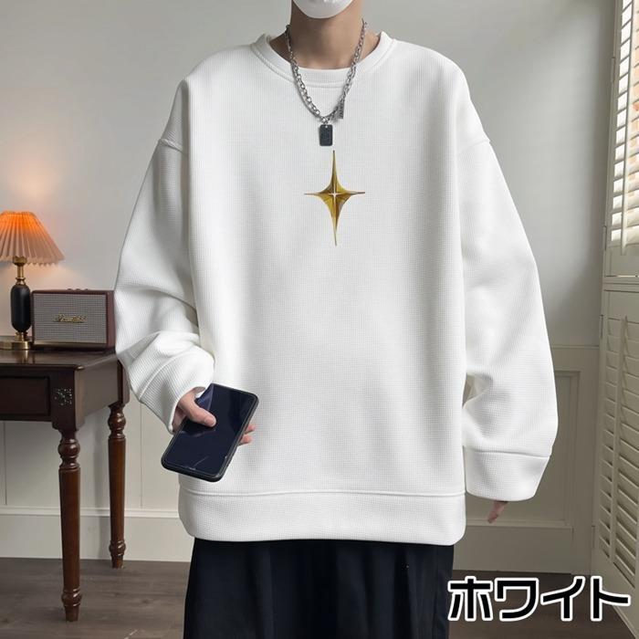トレーナー メンズ 長袖Tシャツ ワッフル生地 Tシャツ 長袖 トップス 春 カジュアル ロゴ 通学 秋 おしゃれ クルーネック 