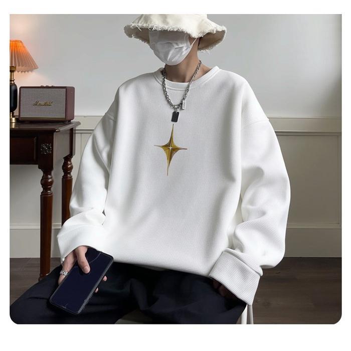 トレーナー メンズ 長袖Tシャツ ワッフル生地 Tシャツ 長袖 トップス 春 カジュアル ロゴ 通学 秋 おしゃれ クルーネック 