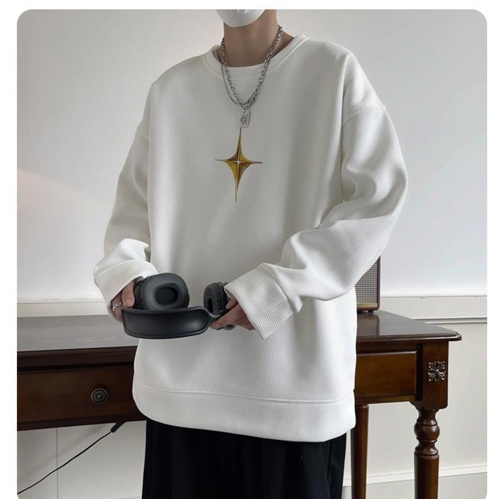 トレーナー メンズ 長袖Tシャツ ワッフル生地 Tシャツ 長袖 トップス 春 カジュアル ロゴ 通学 秋 おしゃれ クルーネック 