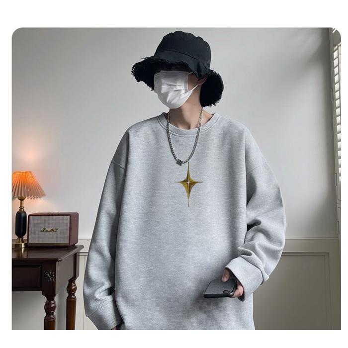 トレーナー メンズ 長袖Tシャツ ワッフル生地 Tシャツ 長袖 トップス 春 カジュアル ロゴ 通学 秋 おしゃれ クルーネック 