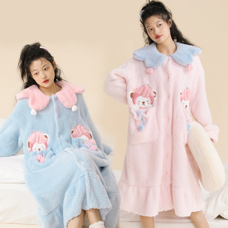 パジャマ レディース 冬 ルームウェア 女子会 ナイトガウン 着る毛布 前開き可愛い 韓国 モコモコ 寝巻き ふわふわ 女性用 もこもこ 