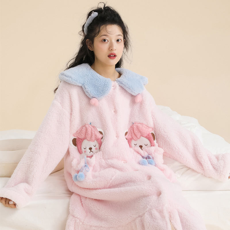 パジャマ レディース 冬 ルームウェア 女子会 ナイトガウン 着る毛布 前開き可愛い 韓国 モコモコ 寝巻き ふわふわ 女性用 もこもこ 
