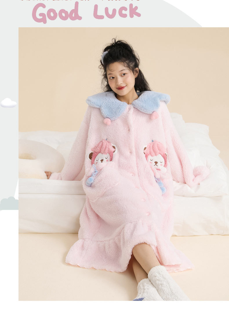 パジャマ レディース 冬 ルームウェア 女子会 ナイトガウン 着る毛布 前開き可愛い 韓国 モコモコ 寝巻き ふわふわ 女性用 もこもこ 