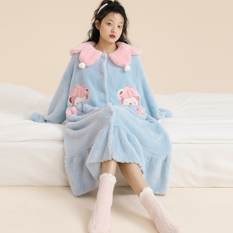 パジャマ レディース 冬 ルームウェア 女子会 ナイトガウン 着る毛布 前開き可愛い 韓国 モコモコ 寝巻き ふわふわ 女性用 もこもこ 