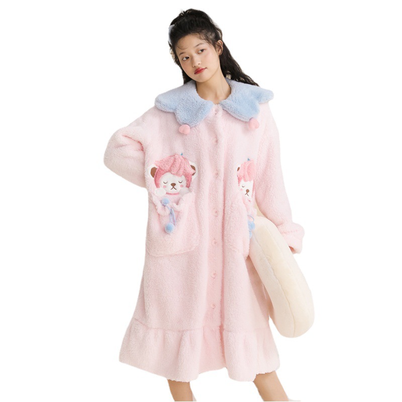 パジャマ レディース 冬 ルームウェア 女子会 ナイトガウン 着る毛布 前開き可愛い 韓国 モコモコ 寝巻き ふわふわ 女性用 もこもこ 