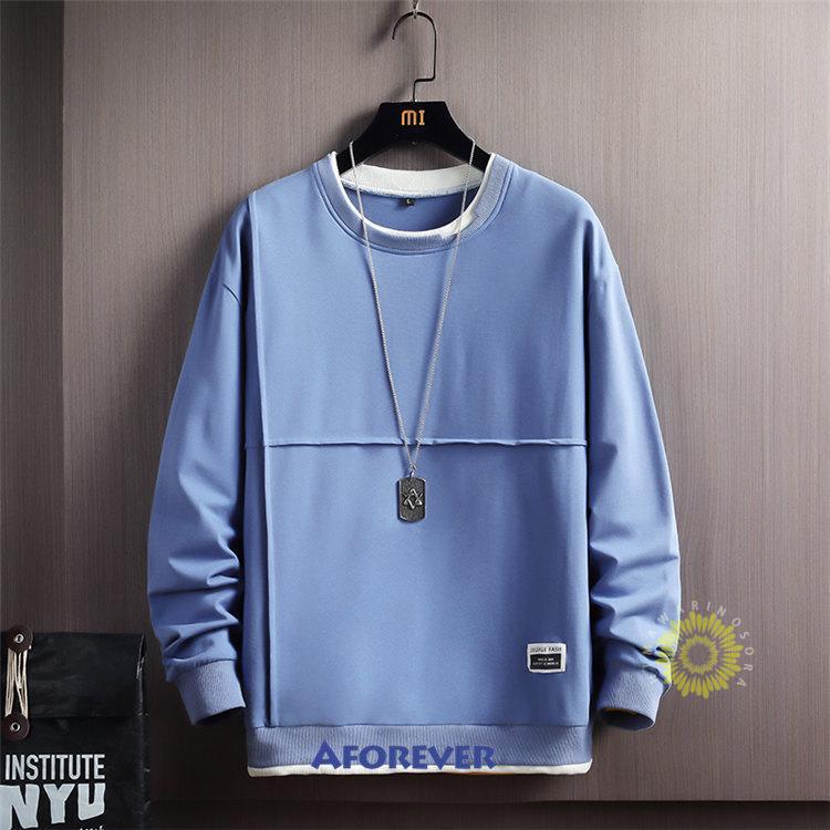 スウェットシャツ トレーナー メンズ 無地 長袖トレーナー レイヤード風 プルオーバー 秋服 トップス カジュアル クルーネック 