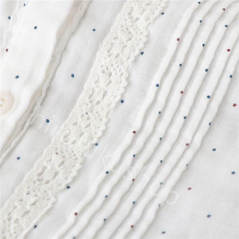 長袖シャツ コットン ダブルガーゼ レディース ガーゼシャツ 長袖 カジュアル トップス 春秋 お洒落 シャツ 重ね着 ドット 白シャツ レース 