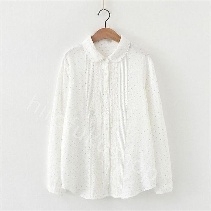 長袖シャツ コットン ダブルガーゼ レディース ガーゼシャツ 長袖 カジュアル トップス 春秋 お洒落 シャツ 重ね着 ドット 白シャツ レース 