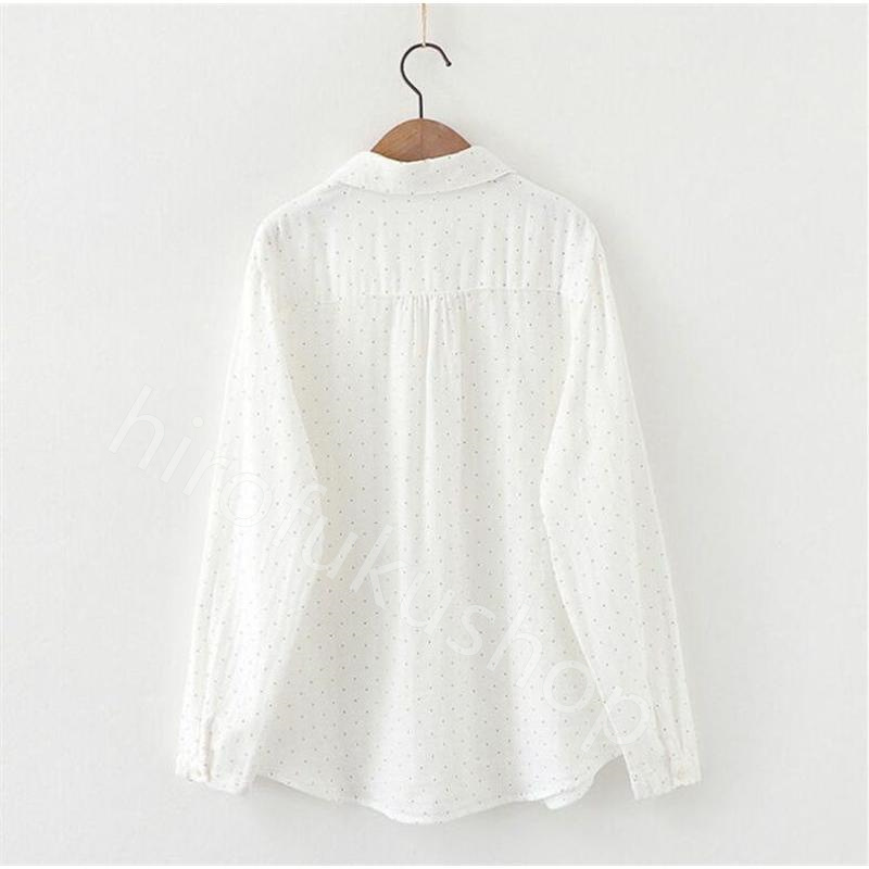 長袖シャツ コットン ダブルガーゼ レディース ガーゼシャツ 長袖 カジュアル トップス 春秋 お洒落 シャツ 重ね着 ドット 白シャツ レース 