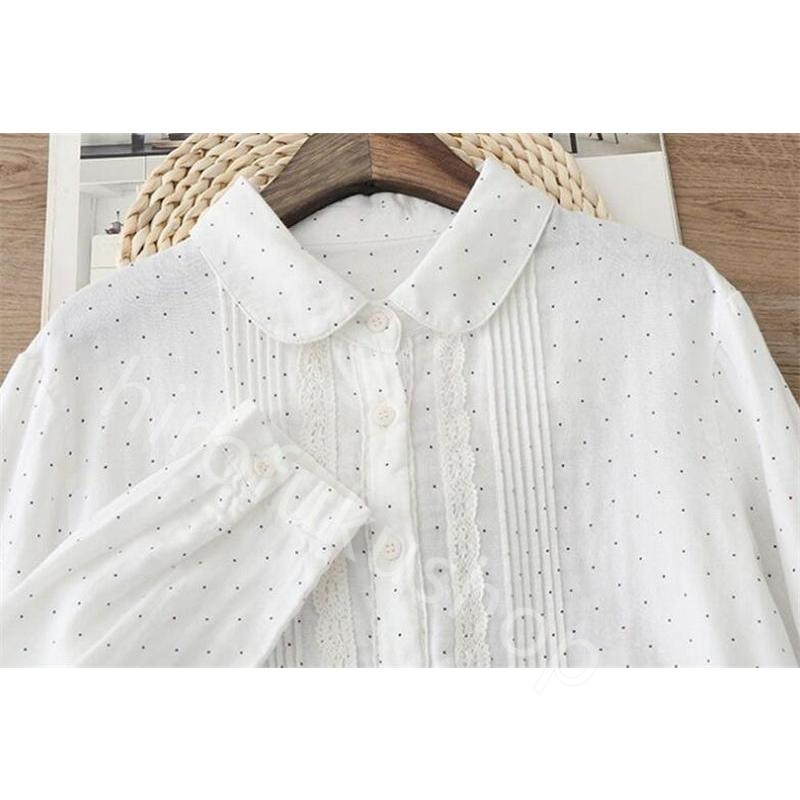 長袖シャツ コットン ダブルガーゼ レディース ガーゼシャツ 長袖 カジュアル トップス 春秋 お洒落 シャツ 重ね着 ドット 白シャツ レース 