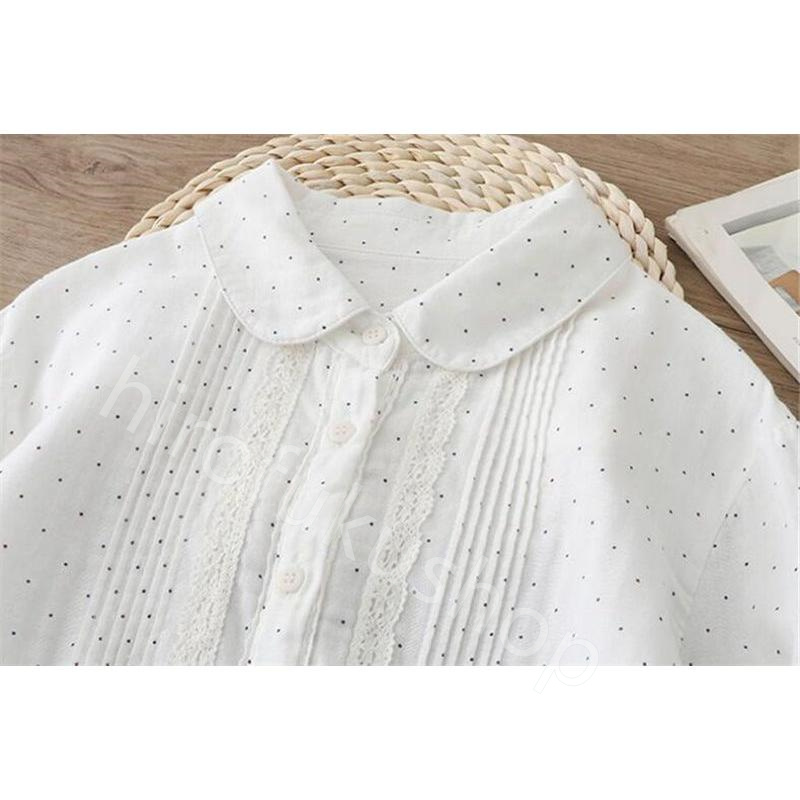 長袖シャツ コットン ダブルガーゼ レディース ガーゼシャツ 長袖 カジュアル トップス 春秋 お洒落 シャツ 重ね着 ドット 白シャツ レース 