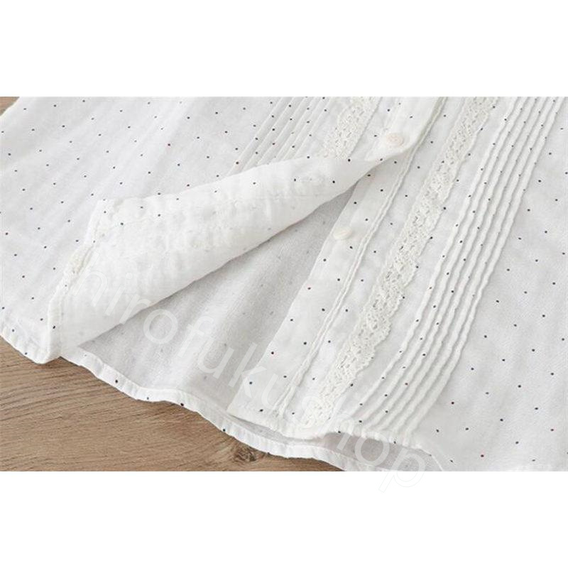 長袖シャツ コットン ダブルガーゼ レディース ガーゼシャツ 長袖 カジュアル トップス 春秋 お洒落 シャツ 重ね着 ドット 白シャツ レース 