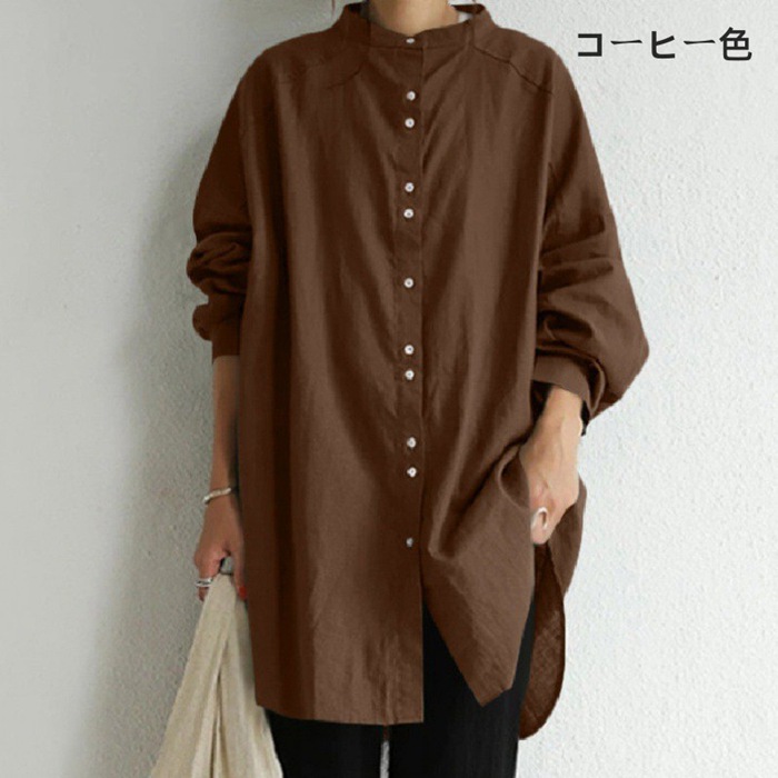 チュニックシャツ ロングシャツ ブラウス レディース カジュアル フェミニン かわいい 無地 通勤 大人 通学 