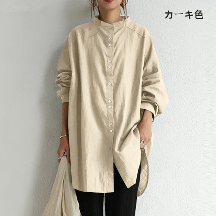 チュニックシャツ ロングシャツ ブラウス レディース カジュアル フェミニン かわいい 無地 通勤 大人 通学 