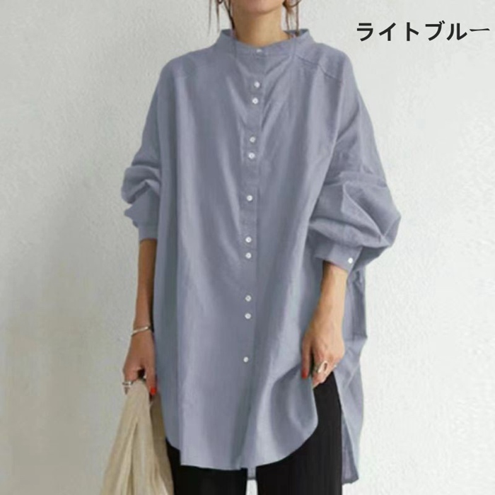 チュニックシャツ ロングシャツ ブラウス レディース カジュアル フェミニン かわいい 無地 通勤 大人 通学 