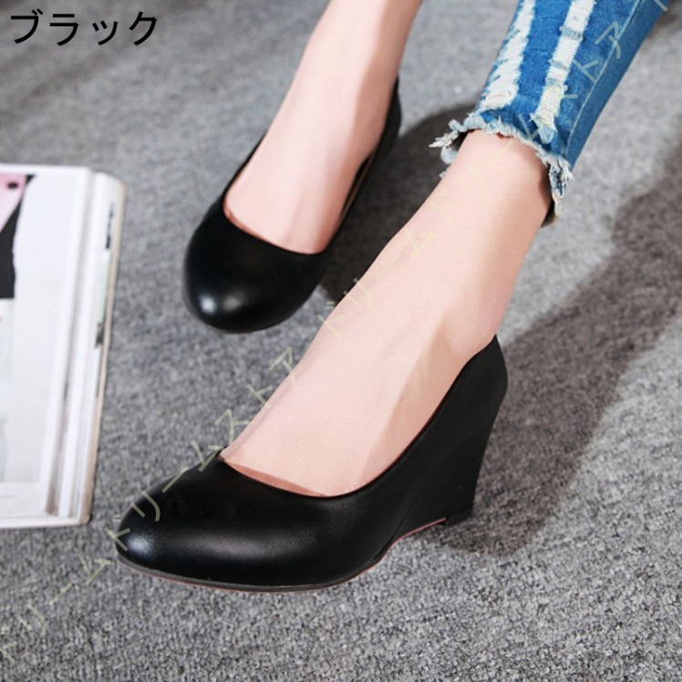 パンプス レディース 痛くない 歩きやすい ヒール6CM ウエッジソール 厚底 コンフォート 仕事 ラウンドトゥ 美脚 ママ疲れにくい モカシン 